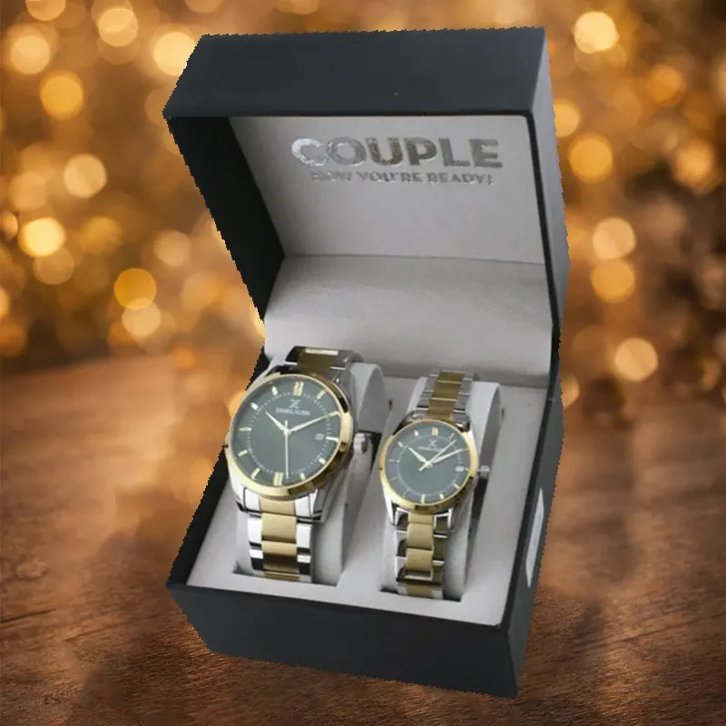 Daniel Klein Green Dial Stainless Steel Pair Watch- DK.6.14091-5